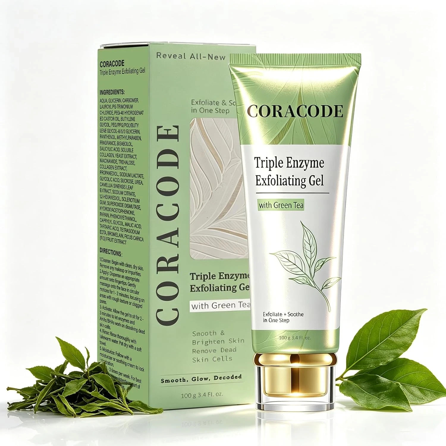 Triple Enzyme Green Tea Exfoliating Aqua Peel Gel, Deep Pore Face Exfoliant, Gen
