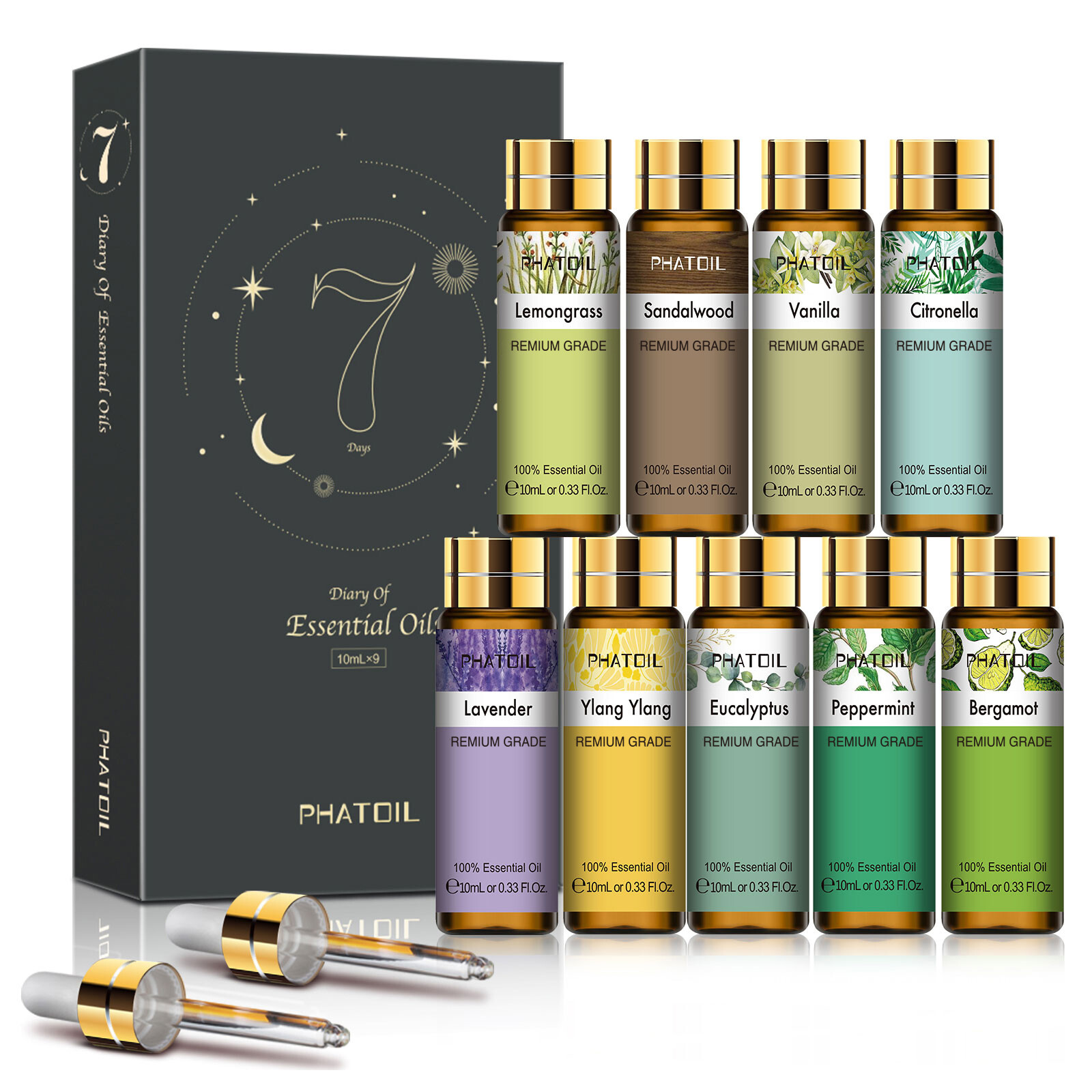 Pure Essential Oils Set – 9x 10mL Essential Oil Kit for Diffuser, Aromatherapy