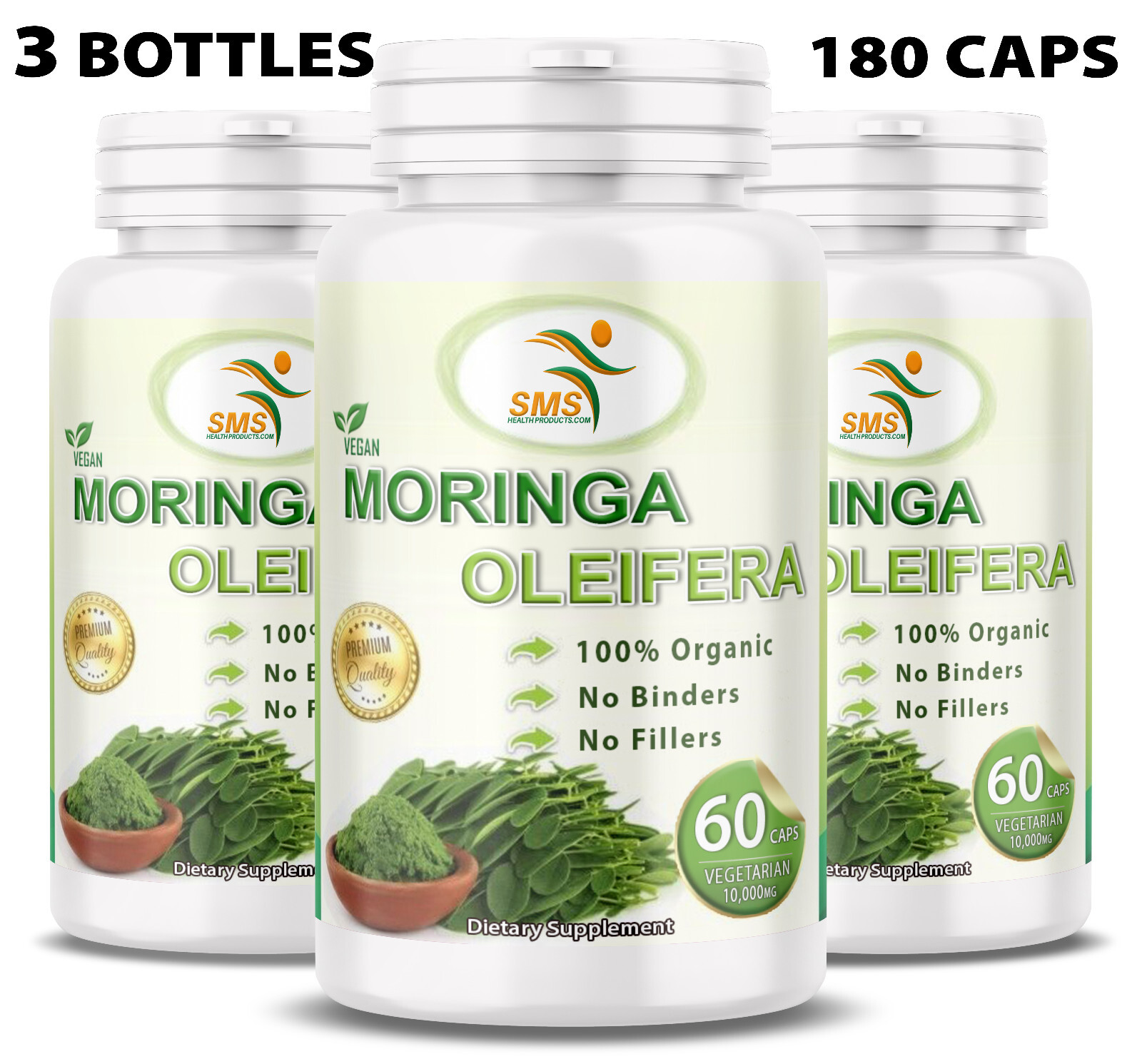 Moringa Oleifera Leaf Organic Extract 10,000mg Serving 100% Pure 180 Capsules