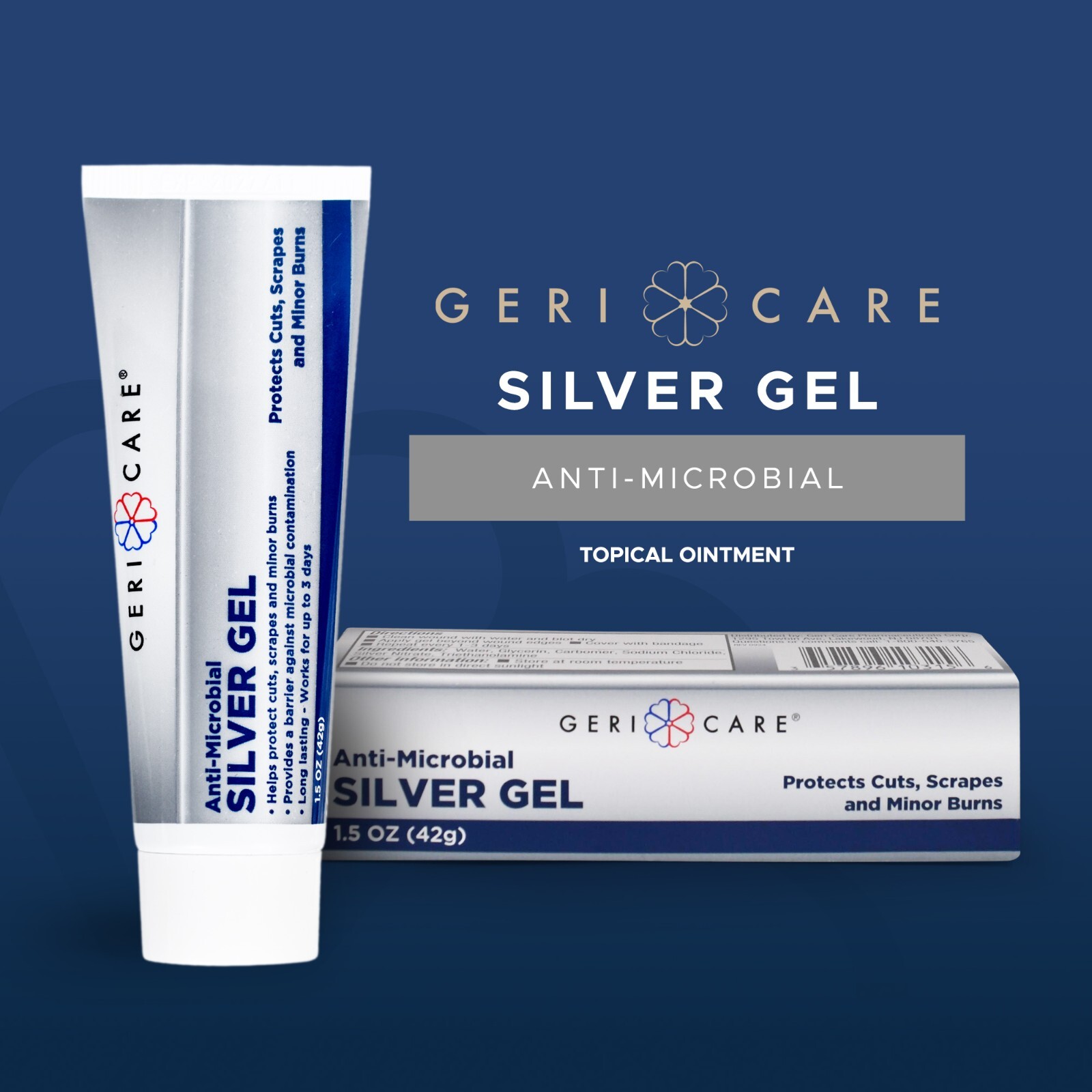 GeriCare Antimicrobial Colloidal Silver Gel Wound Care Cream 55PPM 1.5oz 2 Pack