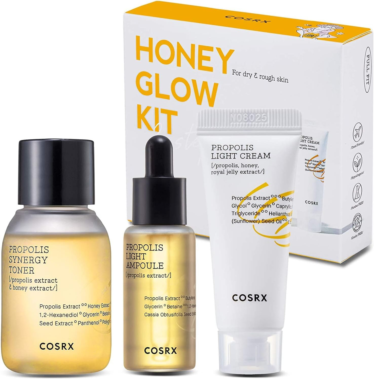 COSRX Honey Glow Kit, Korean Skin Care Set with Propolis Facial Toner, Serum, &