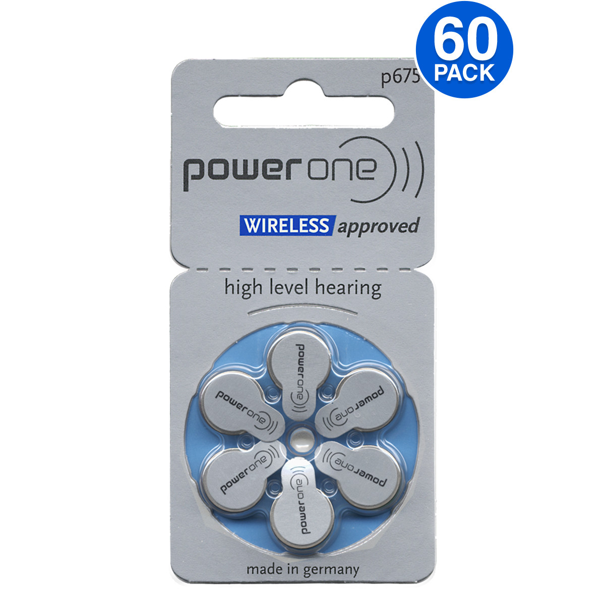Power One Size 675 MF Zinc Air Hearing Aid Batteries PR44 P675 (60 Batteries)