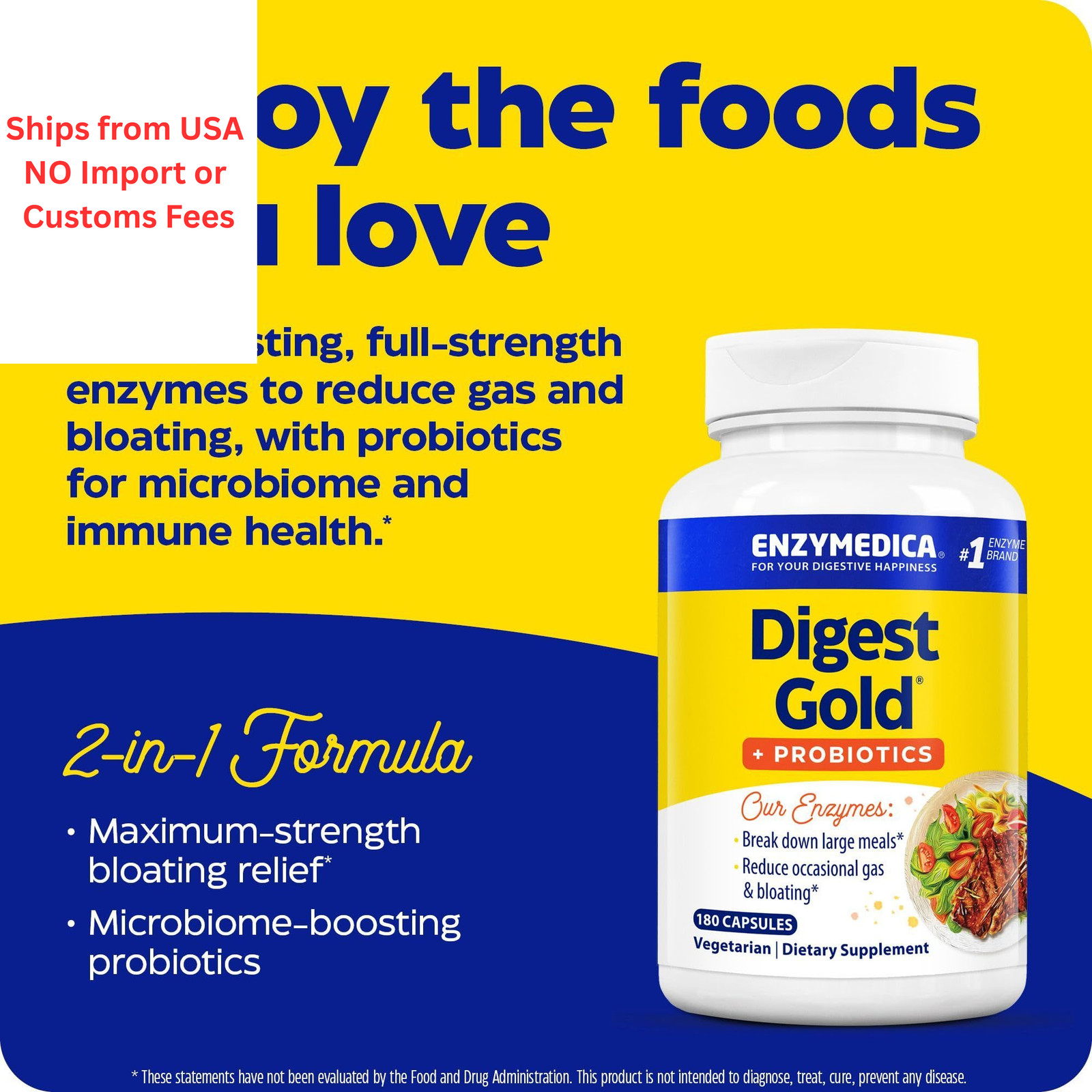 Enzymedica Digest Gold + Probiotics – Digestive Enzyme 180 Count (Pack of 1)