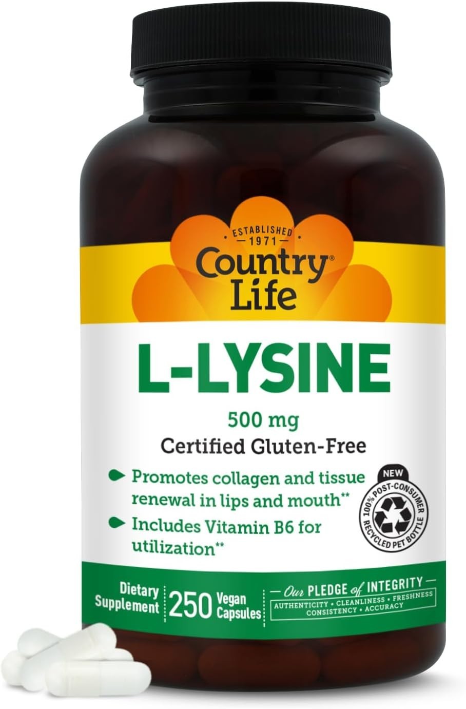 Country Life L-Lysine (500mg) 250 Vegetarian Capsules