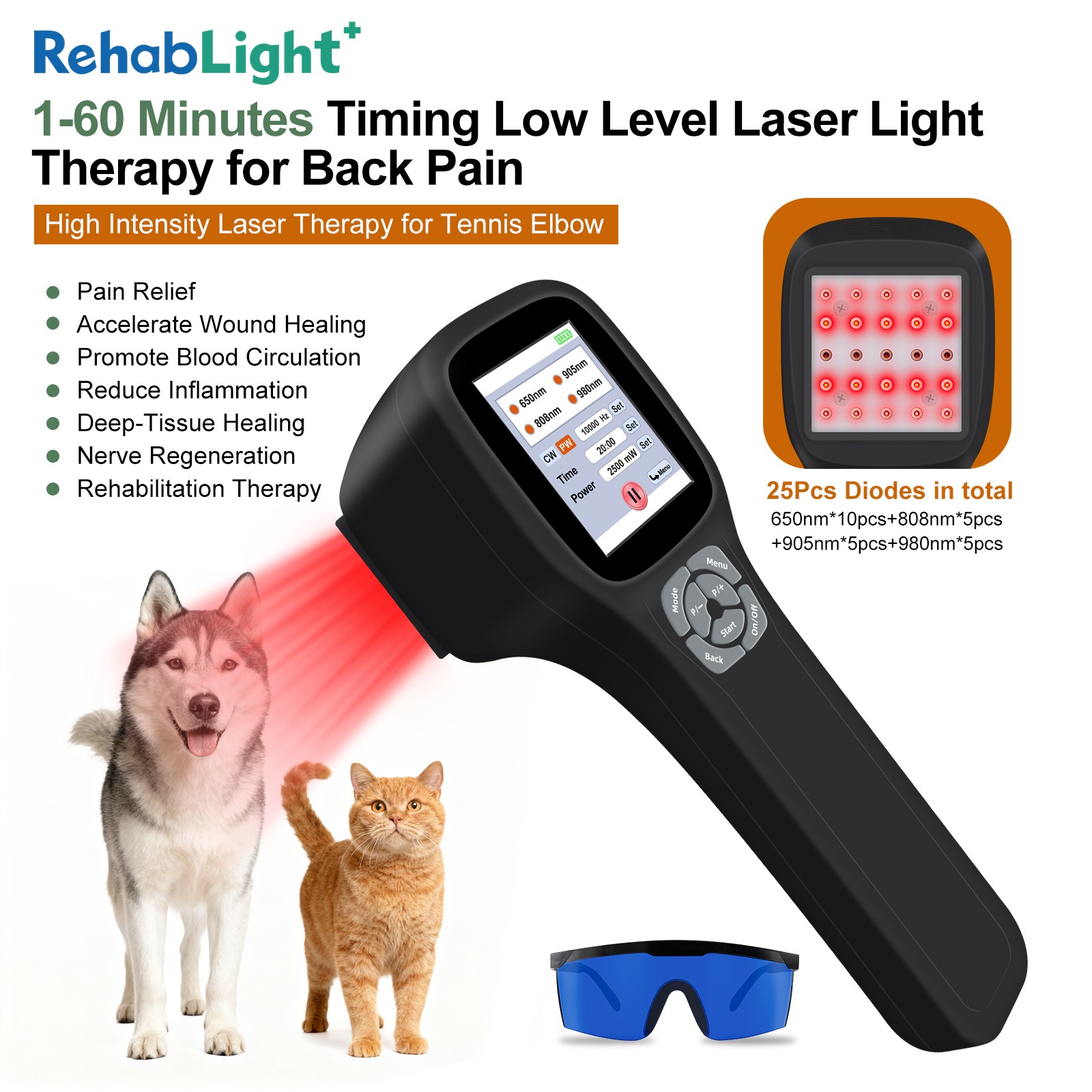 2500mW Cold Laser Therepy Red Light LLLT Treatment 4 Wavelength Dog Joint Pain