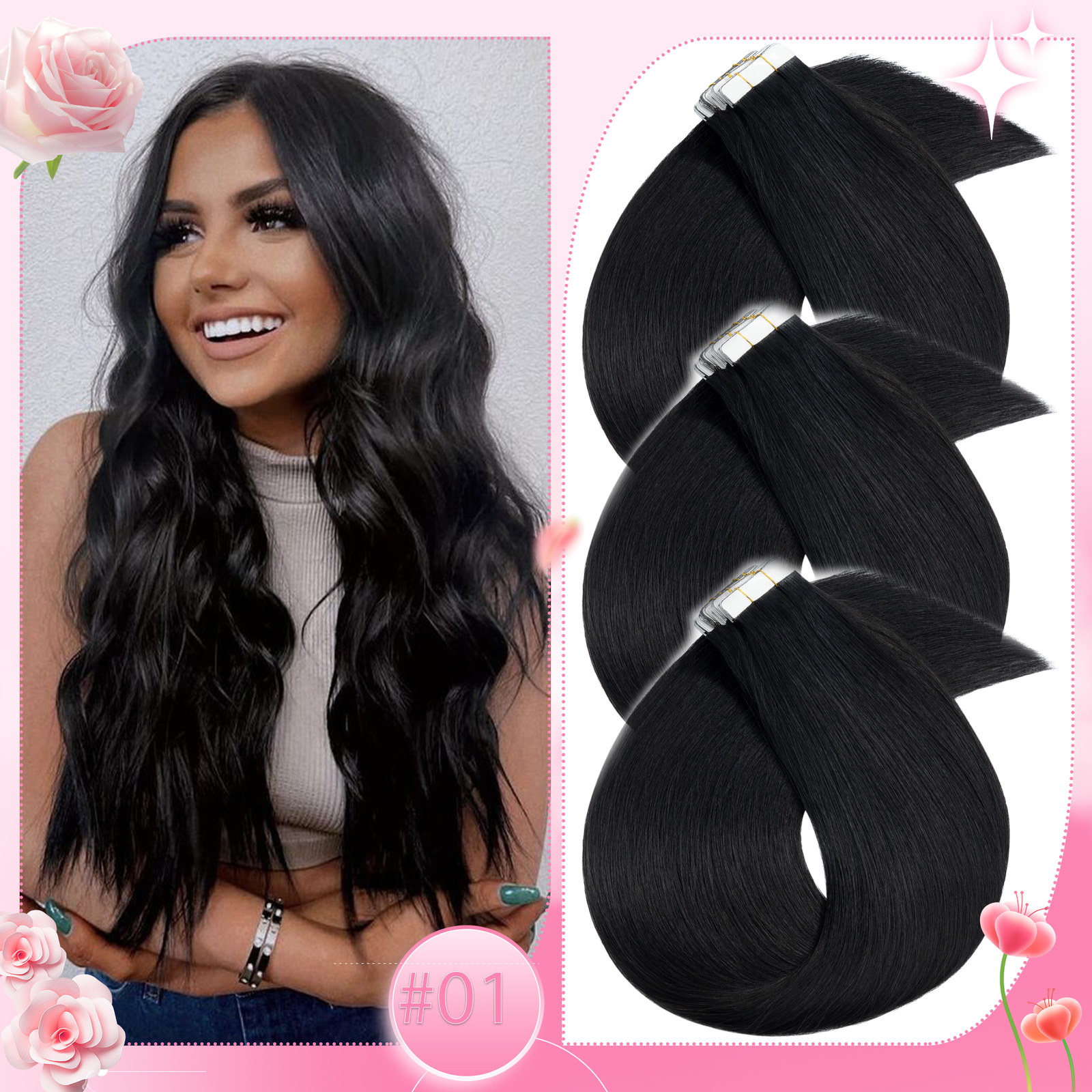 150g Tape In Russian Remy Human Hair Extensions Straight Skin Weft Full Head 60p