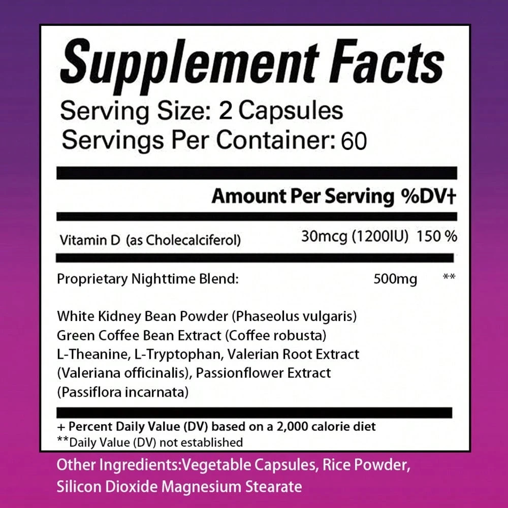 Nighttime Dietary Supplement 120 Capsules White Kidney Bean Green Coffee