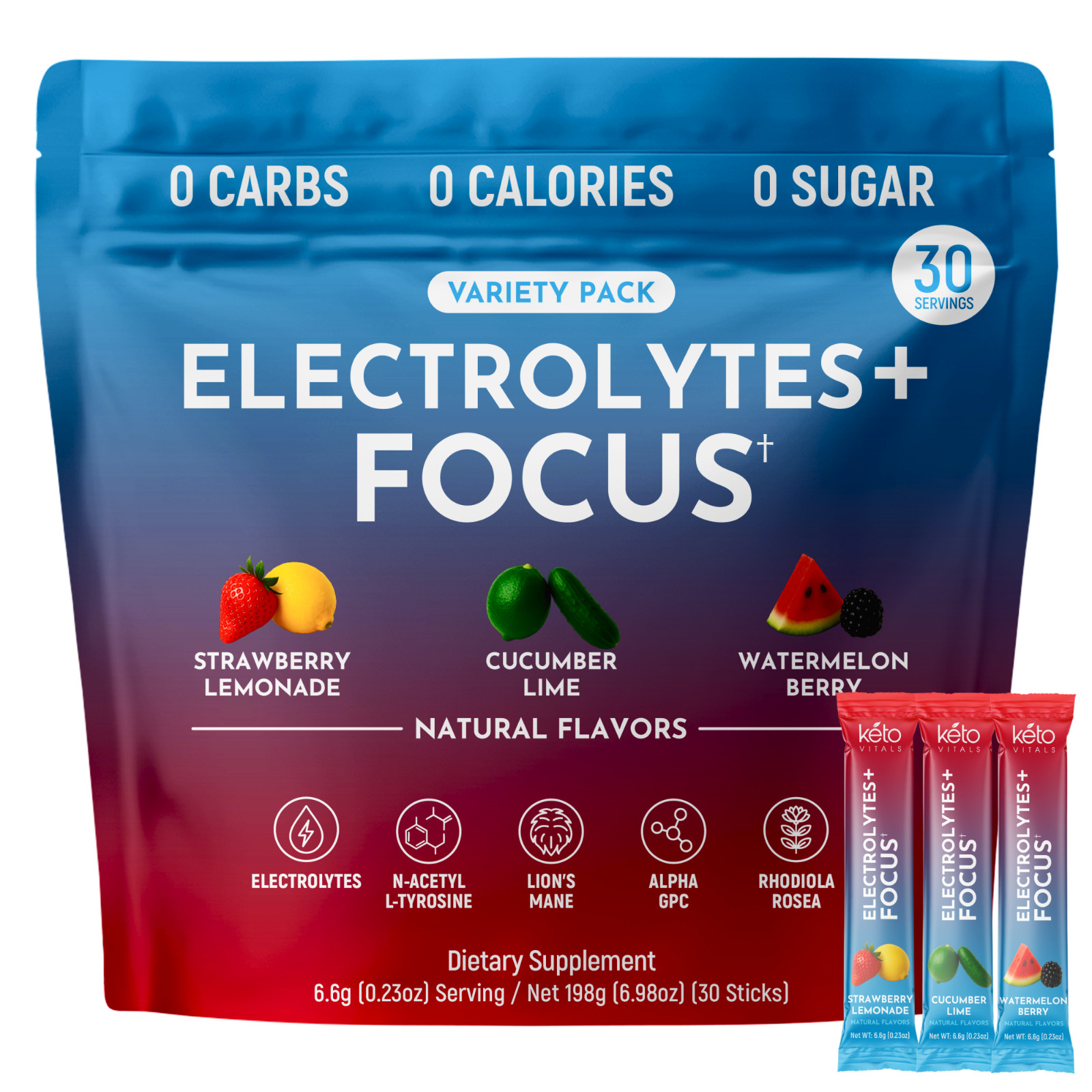 Keto Vitals Super Focus Drink Mix with Electrolytes Powder Packets