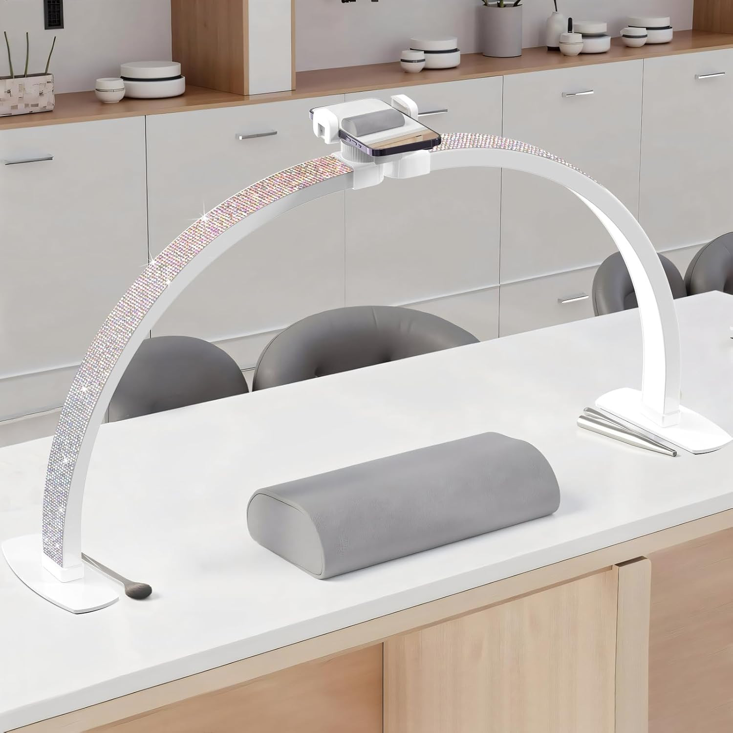29″ Foldable Half Moon Nail Desk Lamp with Phone Holder | 4700Lm CRI95 Dimmable