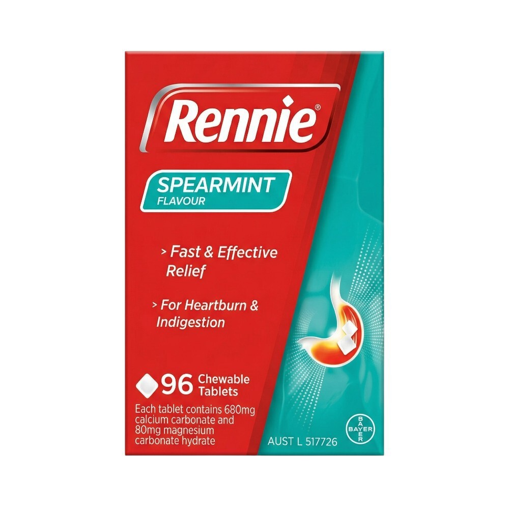 Rennie Spearmint 96 Chewable Tablets – Indigestion Relief