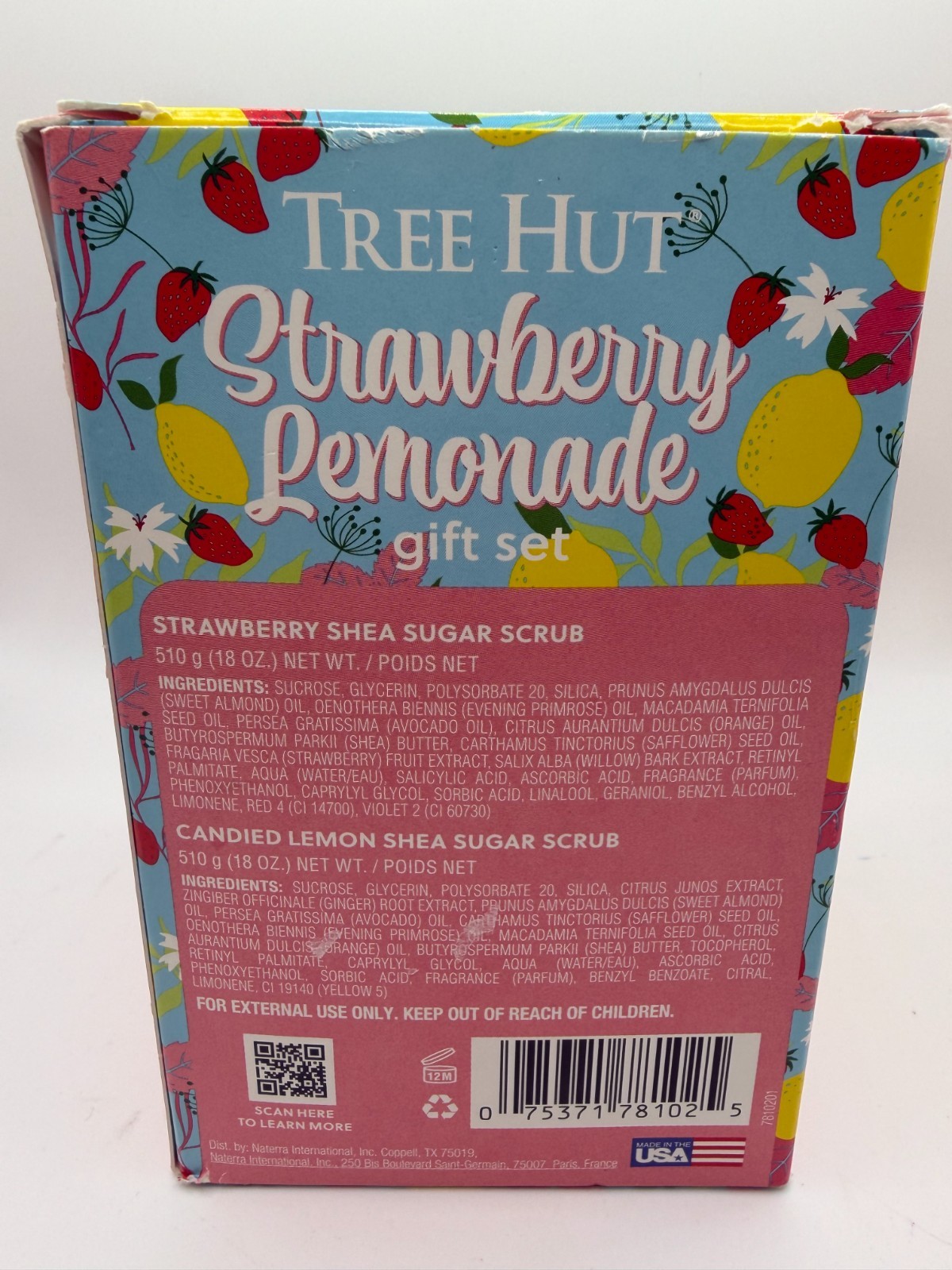 New Tree Hut Strawberry Lemonade Shea Sugar Body Scrub Box Gift Set 18 Oz.(2)