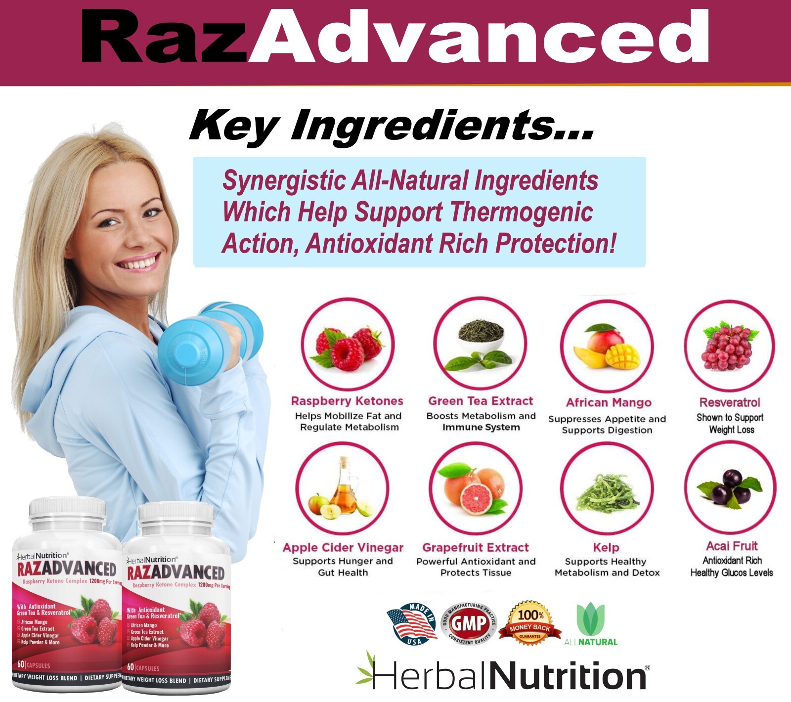 Raspberry Ketones Weight Loss Complex 2 Bottles 120 Caps 1200mg Per Serving