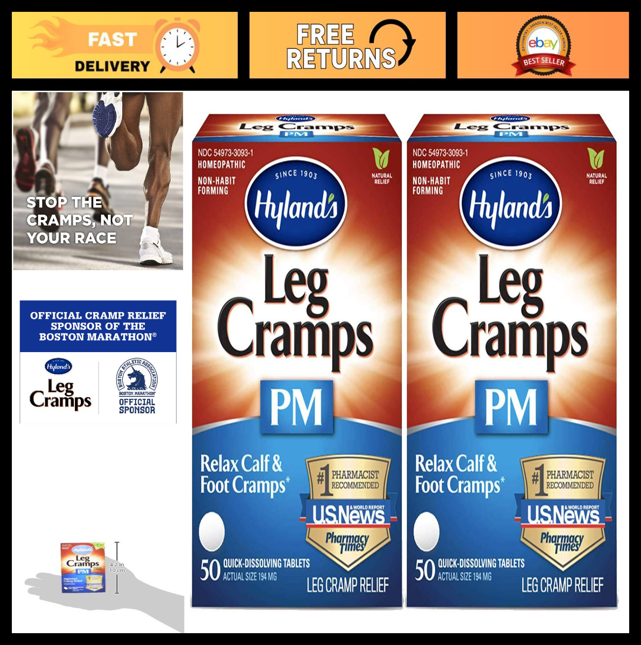 Leg Cramps PM Tablets – 50 Count (Pack of 2) | Nighttime Relief for Leg Cramps