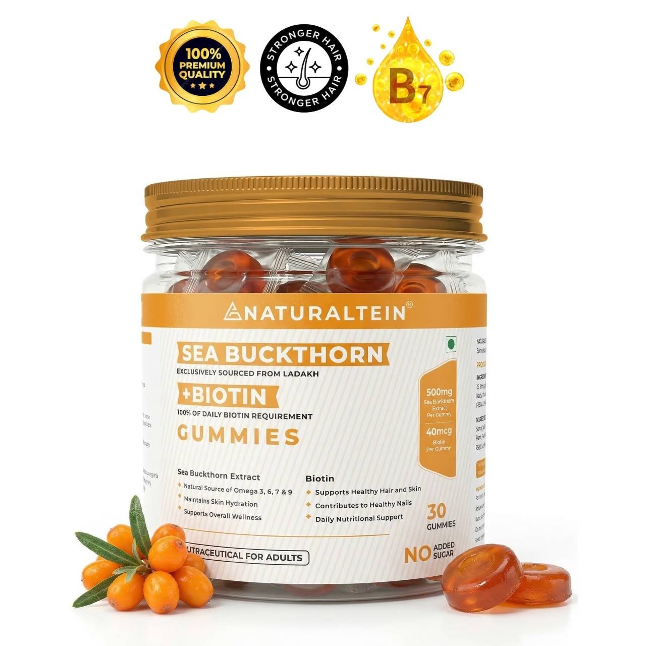 NATURAL.TEIN Sea Buckthorn Biotin Gummies 30 Count