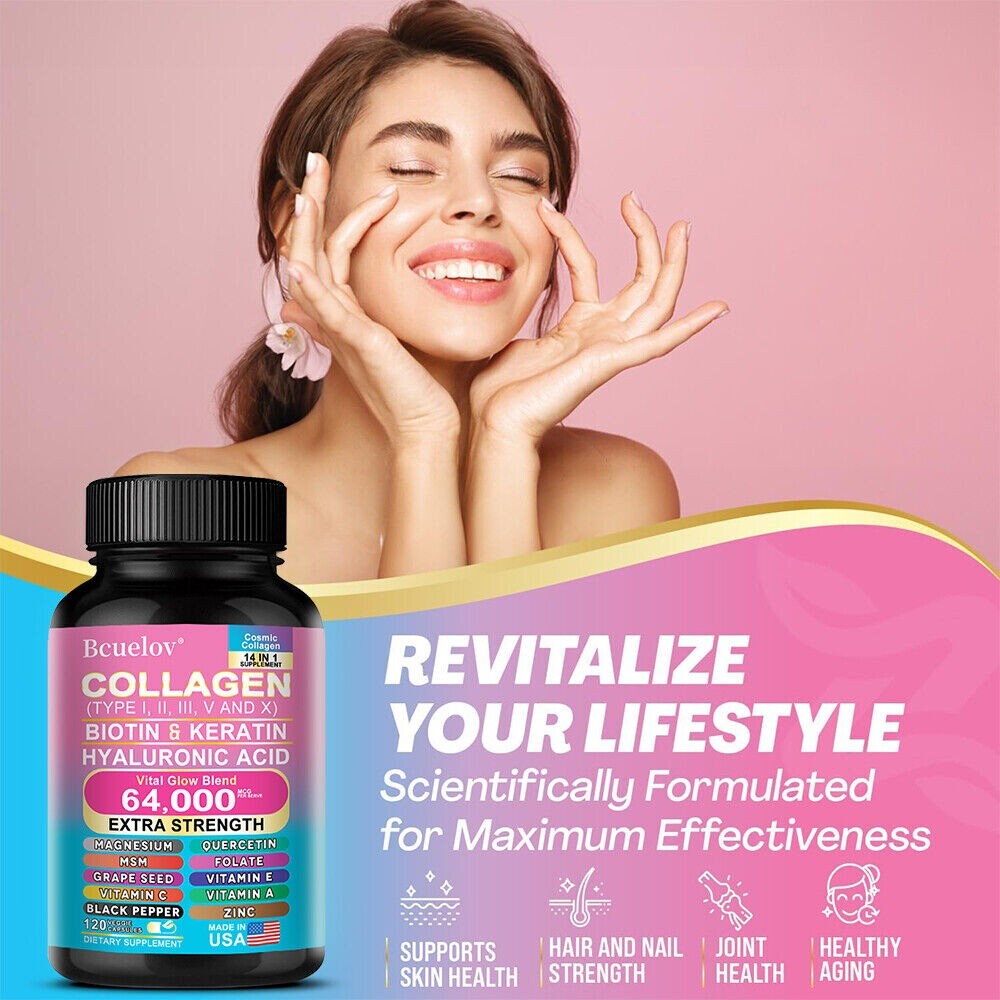 Biotin Keratin Supplement Collagen That Helps Hair Skin Nails Grow 120 Pills US