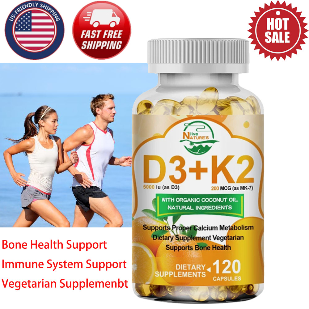 Vitamin D3 5000 IU + K2 200mcg 120 Capsules Extra Strength D3 K2 Supplements
