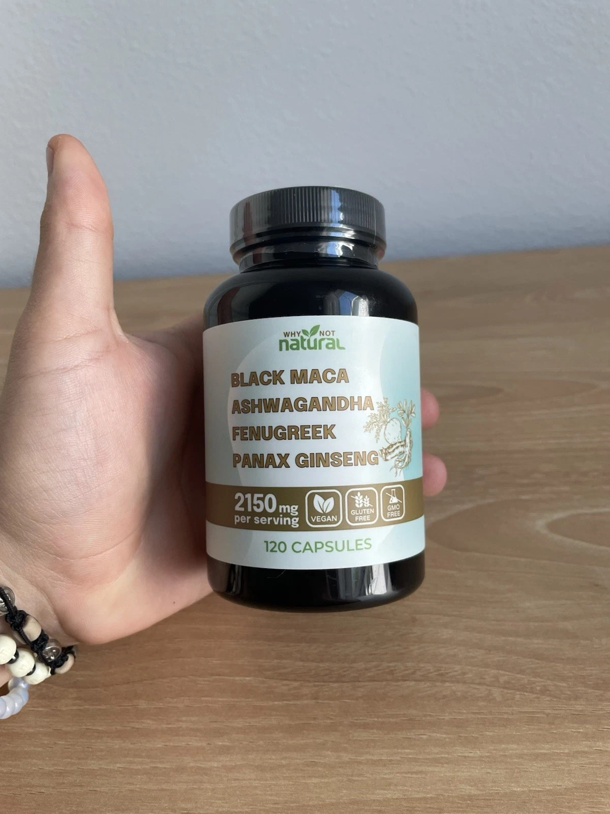 Why Not Natural 4-in-1 Organic Black Maca Root, Ashwagandha, Fenugreek, Panax Gi