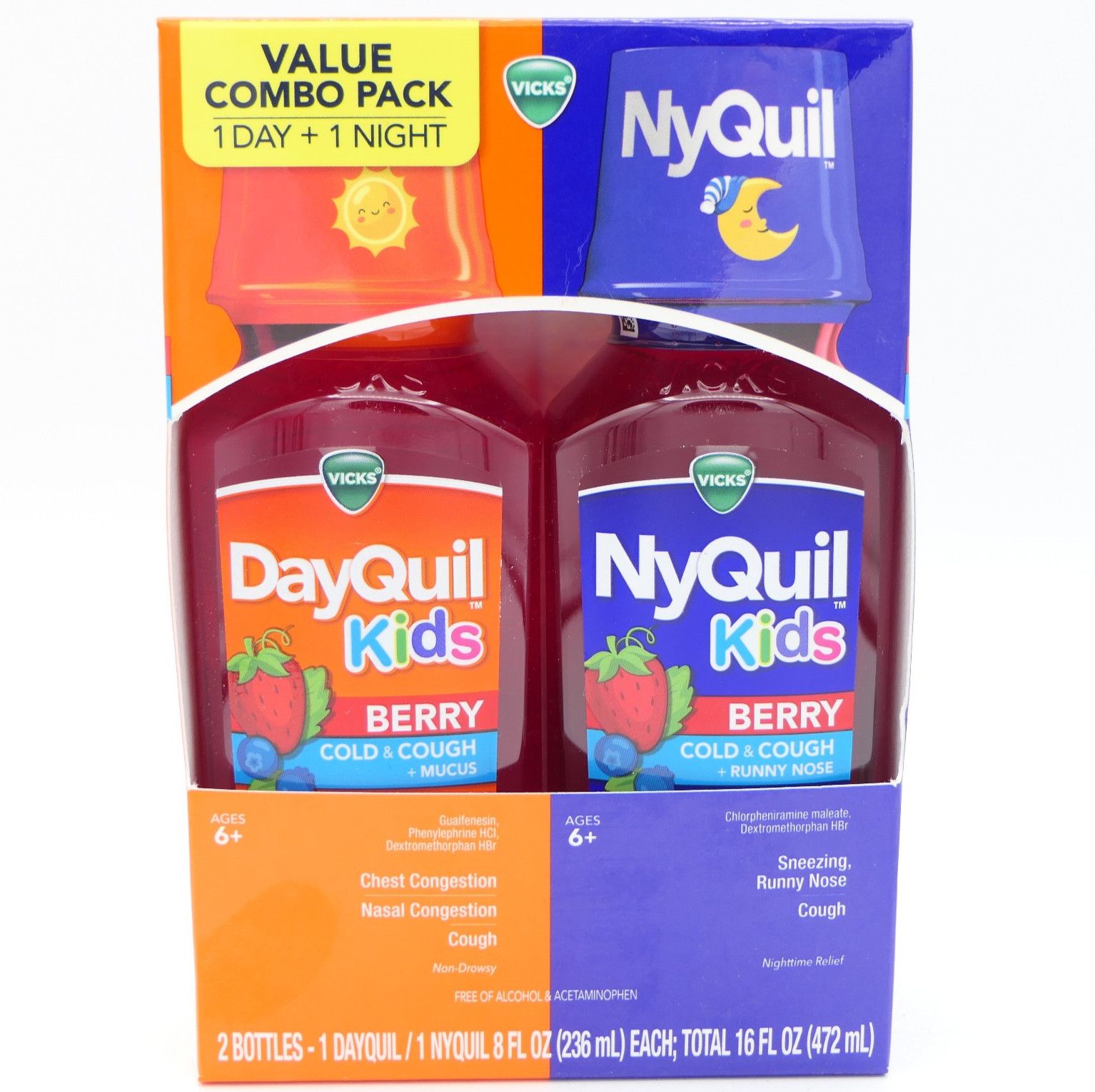 Vicks DayQuil & NyQuil Kids Berry Cold & Cough Liquid 8 oz Ea Bottle Exp 03/27