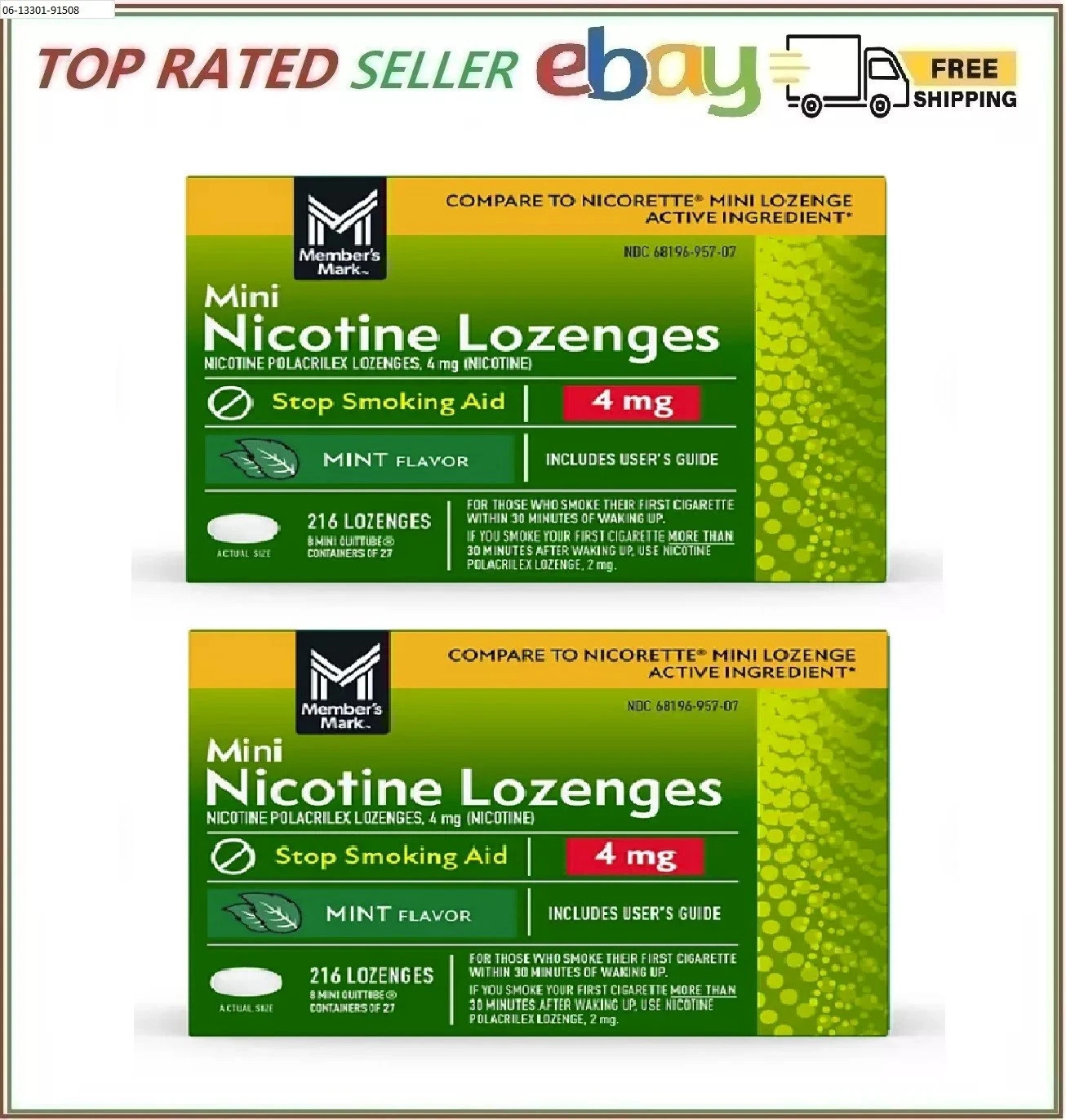 2 Pack – Member’s Mark Nicotine Mini Lozenge,Flavor: Mint 4 MG . 216 ct.