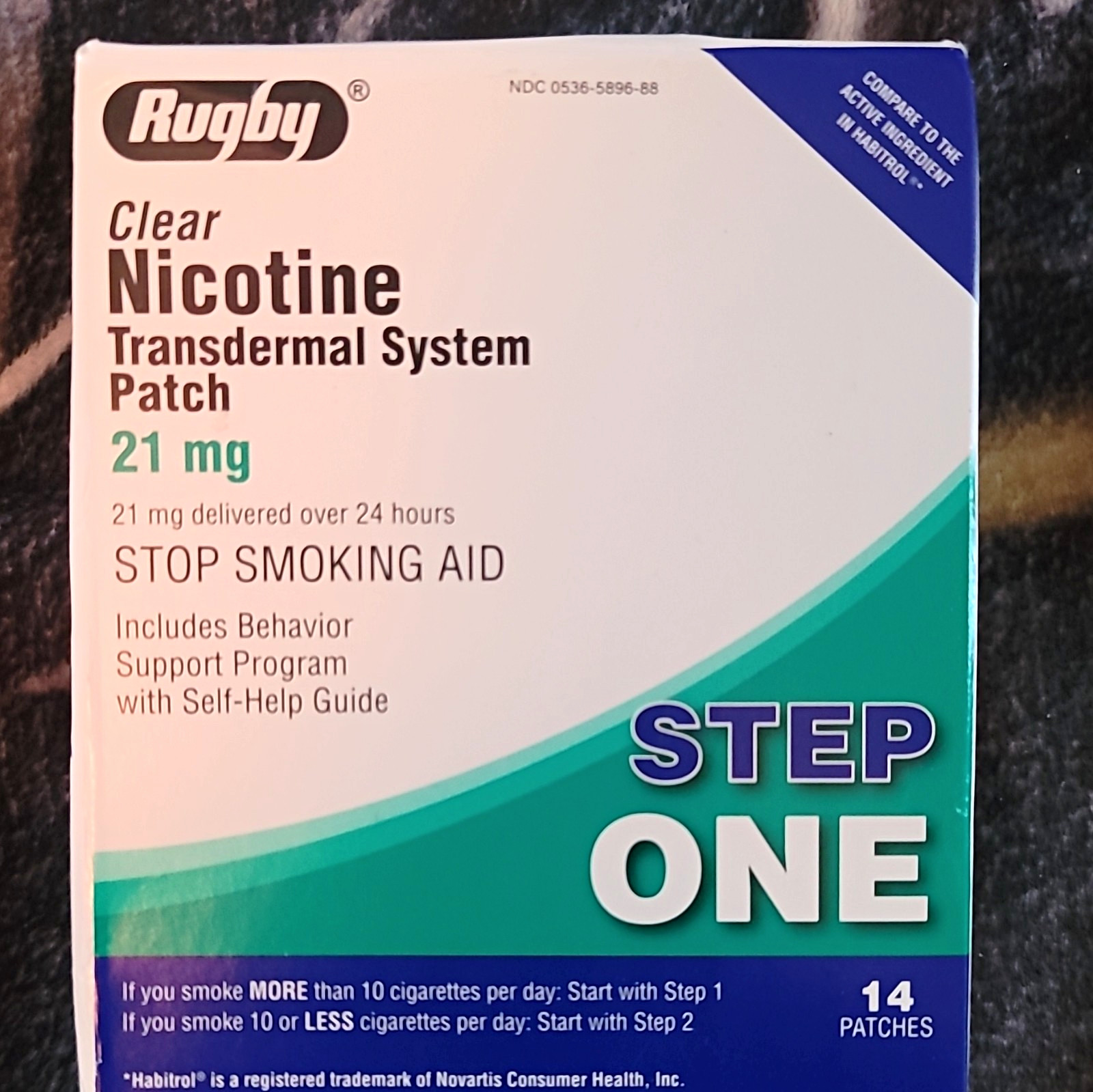 Rugby Clear Nicotine Patch Step 1 21mg 14 Ct Lot 58397 Exp 2029/03