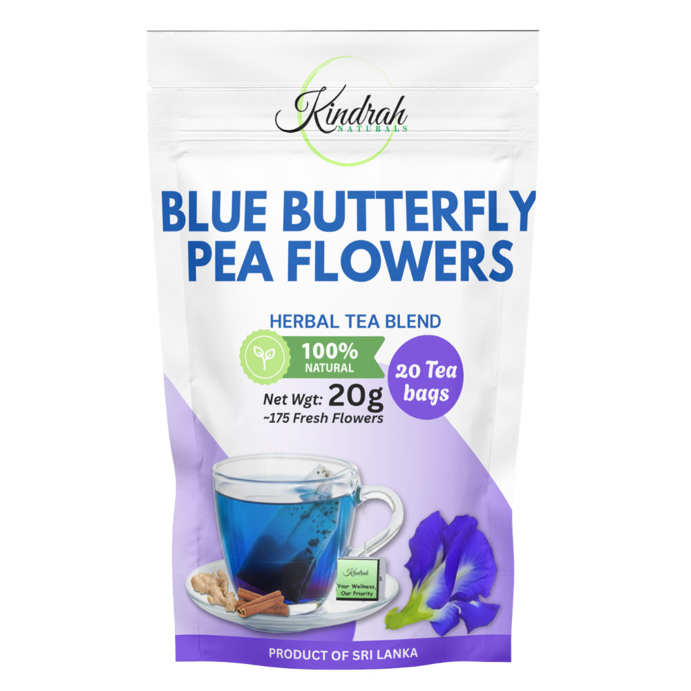 Blue Butterfly Pea Tea Bags 20 Pack with Cinnamon & Ginger | Herbal Blue Tea