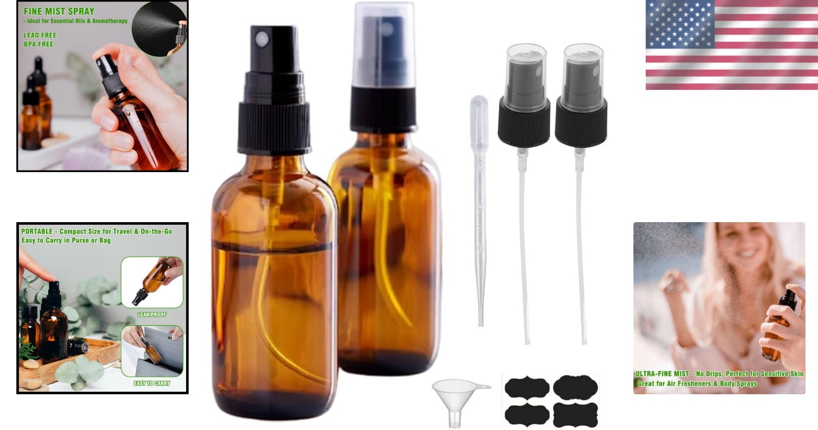 Versatile 2oz Amber Spray Bottles – Fine Mist Design with Labels & Accessories