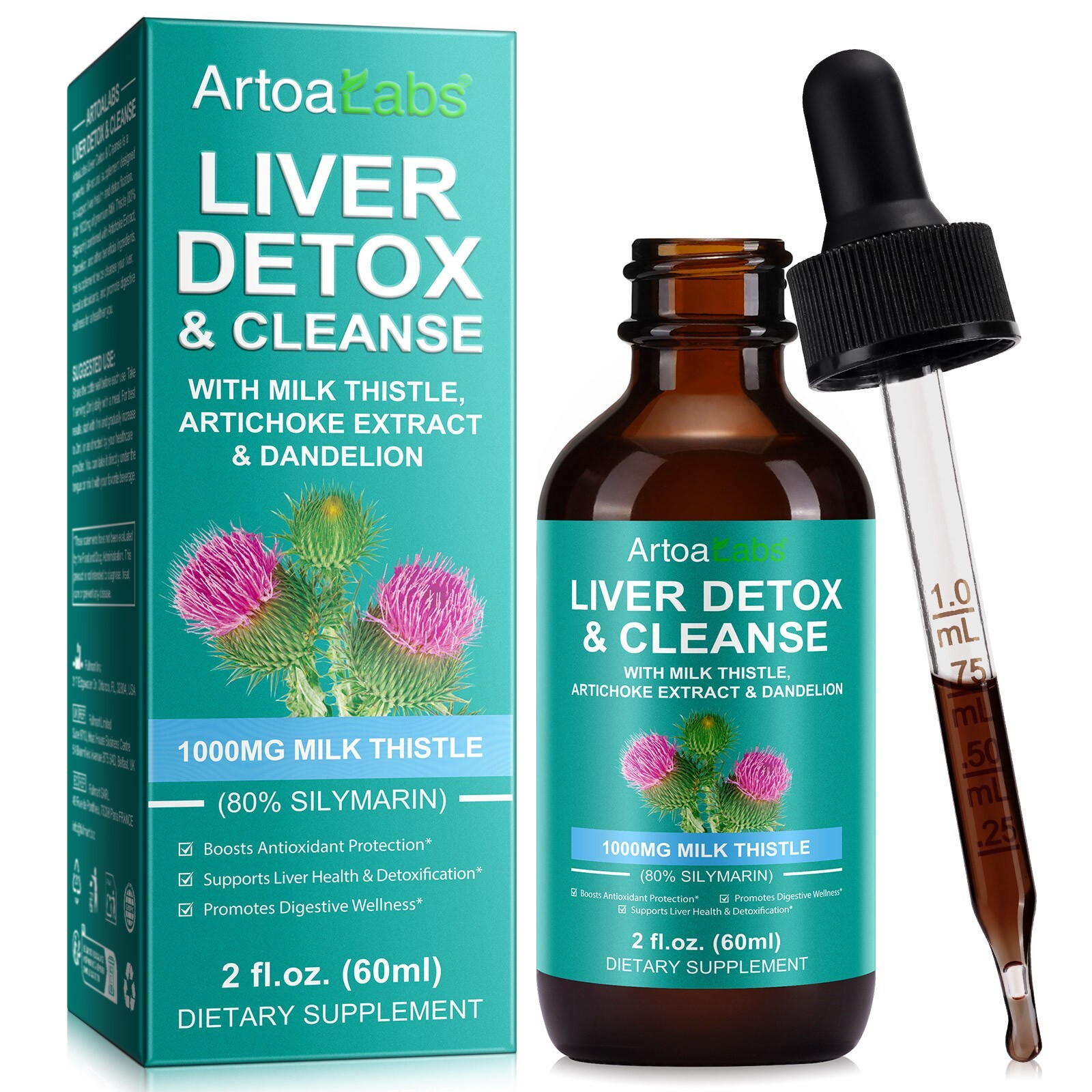 Liver Cleanse Detox & Repair Liquid Drops – 2000mg Milk Thistle, Dandelion Root,