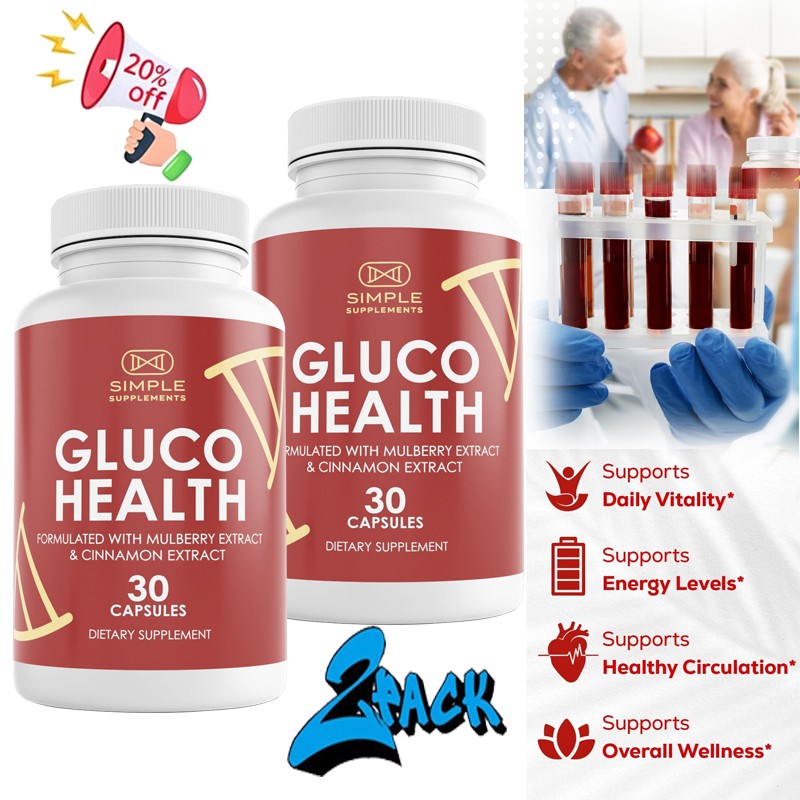 2 PACK Gluco-Health Blood Health Support Dietary Supplement 30 Capsules