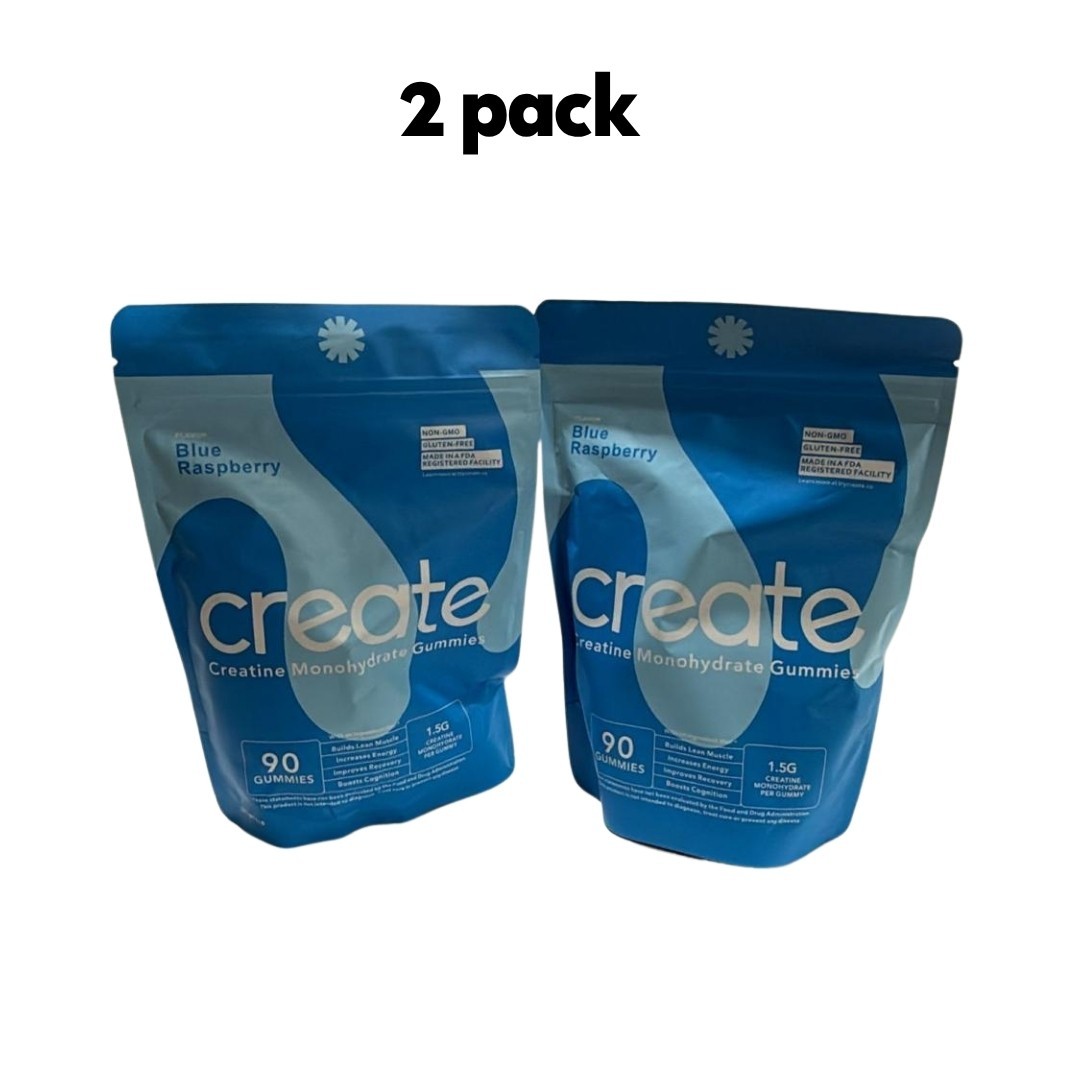 Create Creatine Monohydrate Gummies – Blue Raspberry – 90 Count – 2 pack