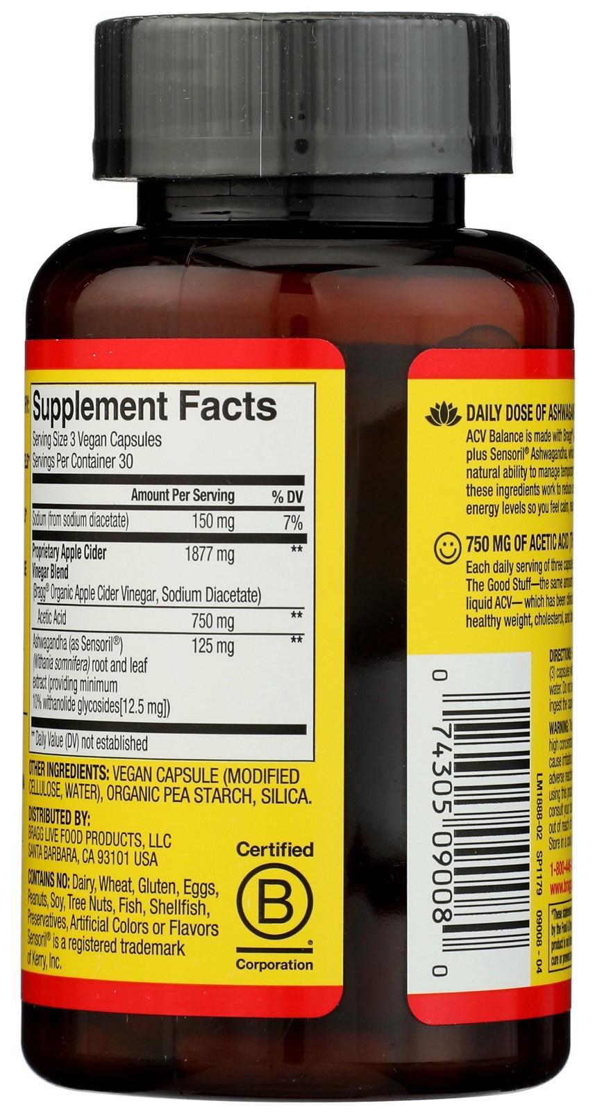 Bragg Apple Cider Vinegar + Ashwagandha Balance-90 Capsules Exp 4/2027^ PLM