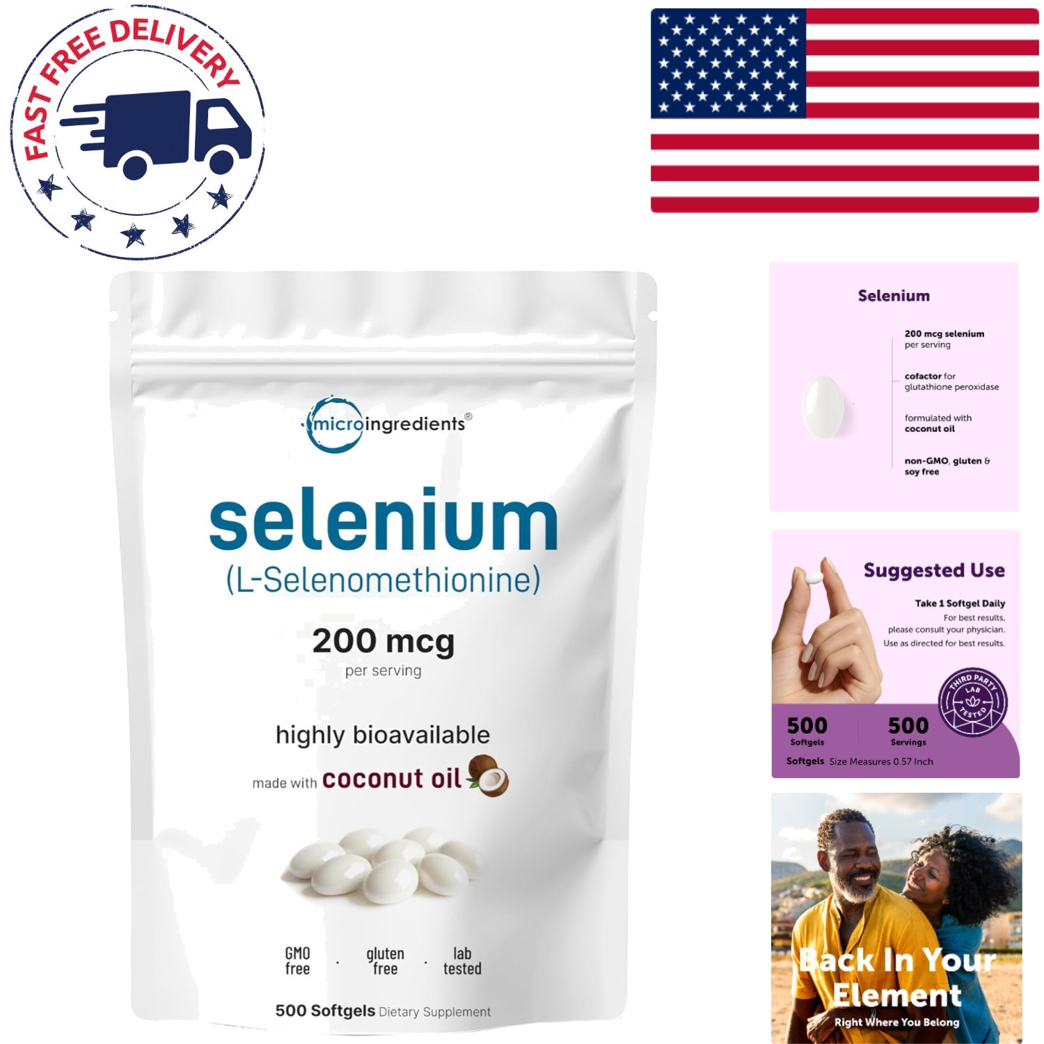 200 mcg Selenium Supplements with Coconut Oil – 500 Softgels for Daily Wellness