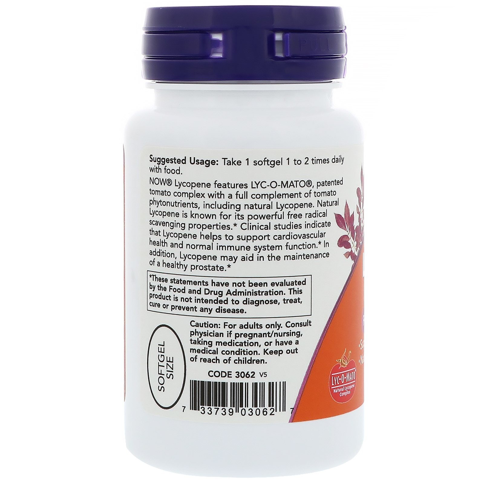 Now Foods Lycopene 20 mg 50 Softgels GMP Quality Assured