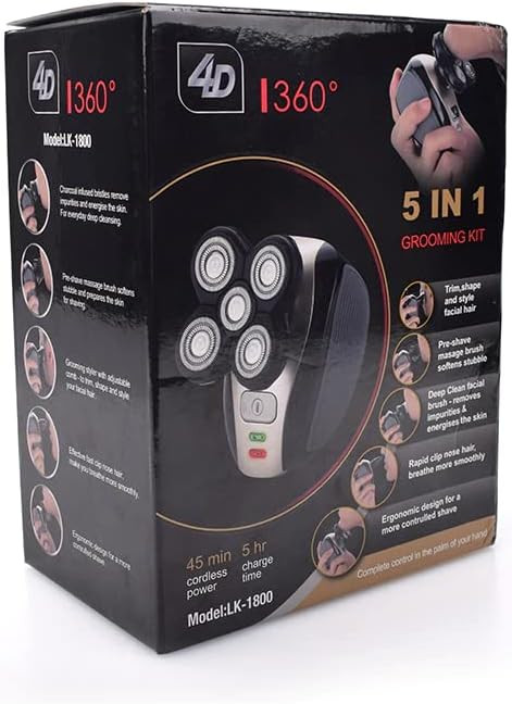 5-in-1 Rotary Electric Shaver 4D Rechargeable Bald Head Hair Beard Trimmer Razor