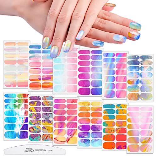 12 Sheets Gradient Nail Wraps for Women – Graffiti Stickers, Aurora Full KIT1