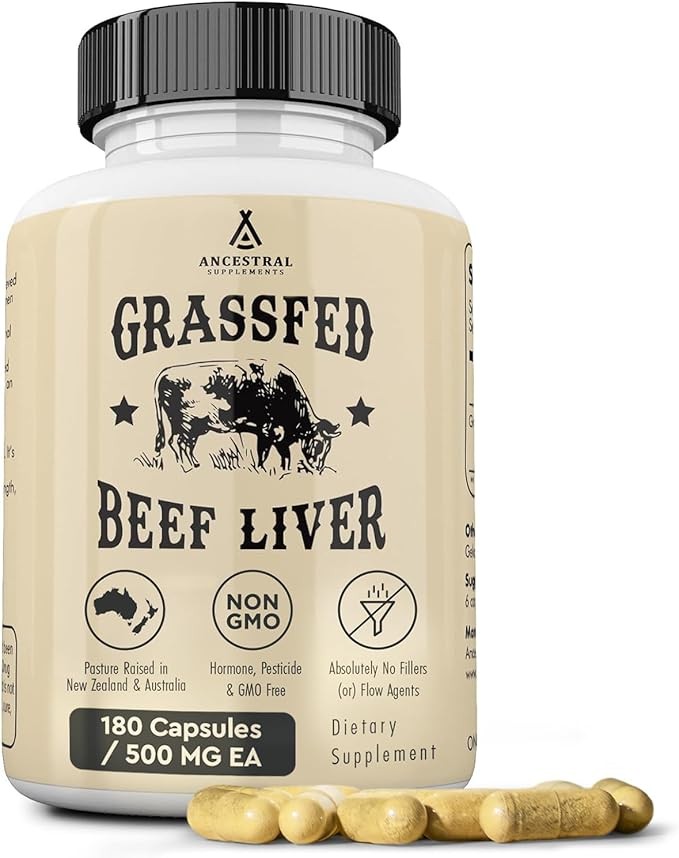 Grass Fed Beef Liver Supplement Endurance Strong Bones Vibrant Skin 180 Capsules