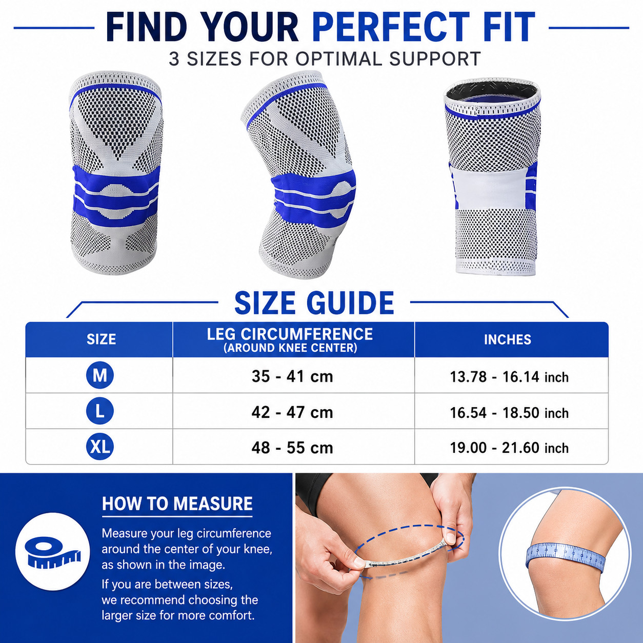 Knee Brace Compression Sleeve Silicone Support Arthritis Joint Pain Relief Wrap