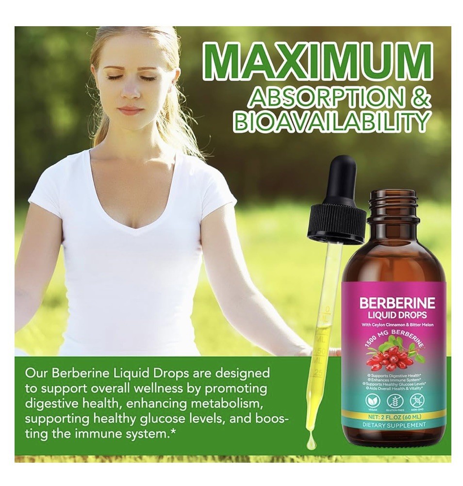 Berberine Supplement Liquid 60ml, Berberine with Ceylon Cinnamon 1500mg