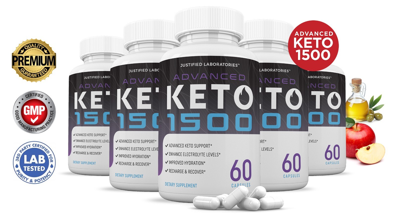 Advanced Keto 1500 Keto ACV Pills 1275MG New Improved Formula 5 Pack