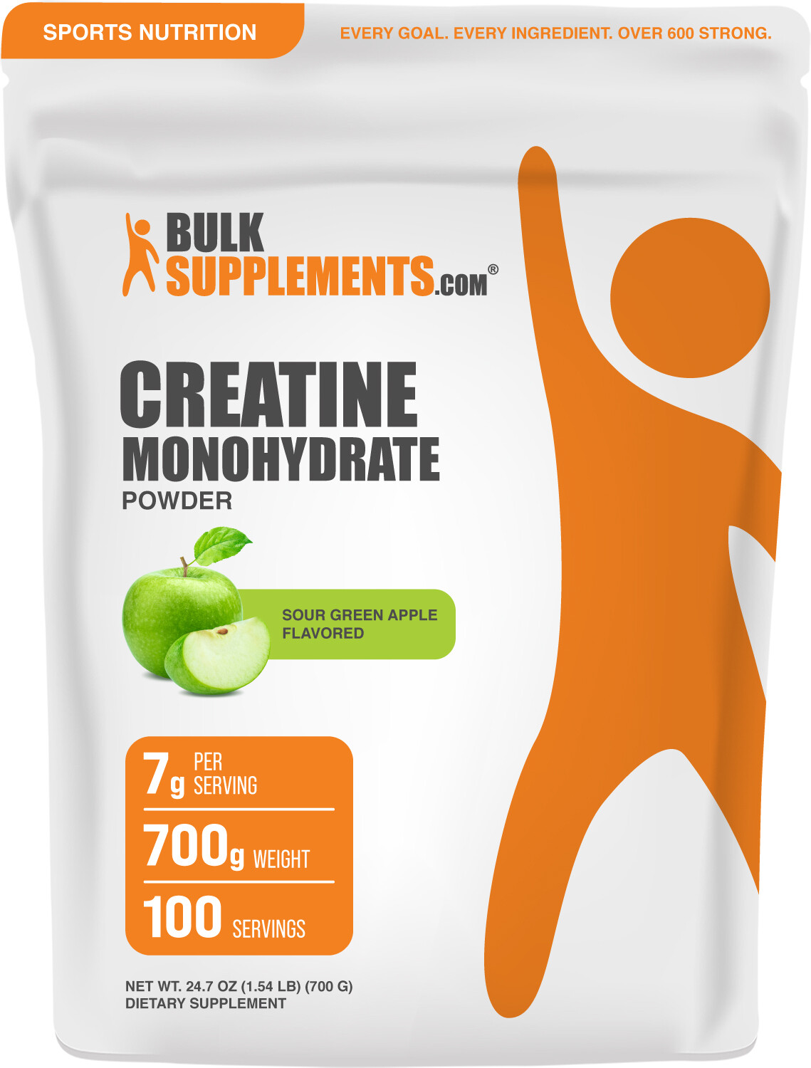 BulkSupplements Creatine Monohydrate Powder – Sour Apple – 7g per Serving