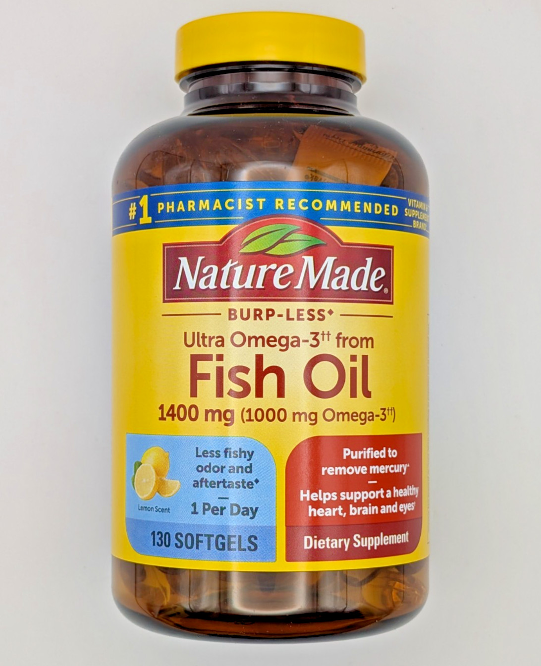 Nature Made Burp-Less Ultra Omega-3 Fish Oil 1400mg Softgels, 130 ct EXP 07/2027