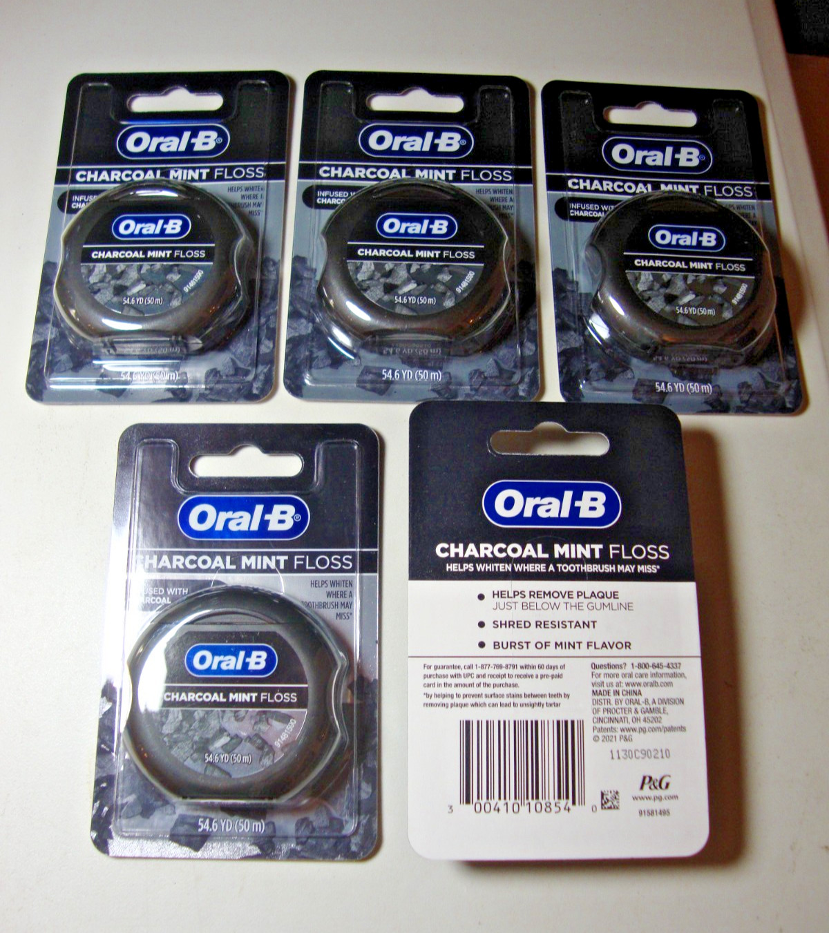 5 Oral B Charcoal Infused Mint Dental Floss, 54.6 Yd Ea