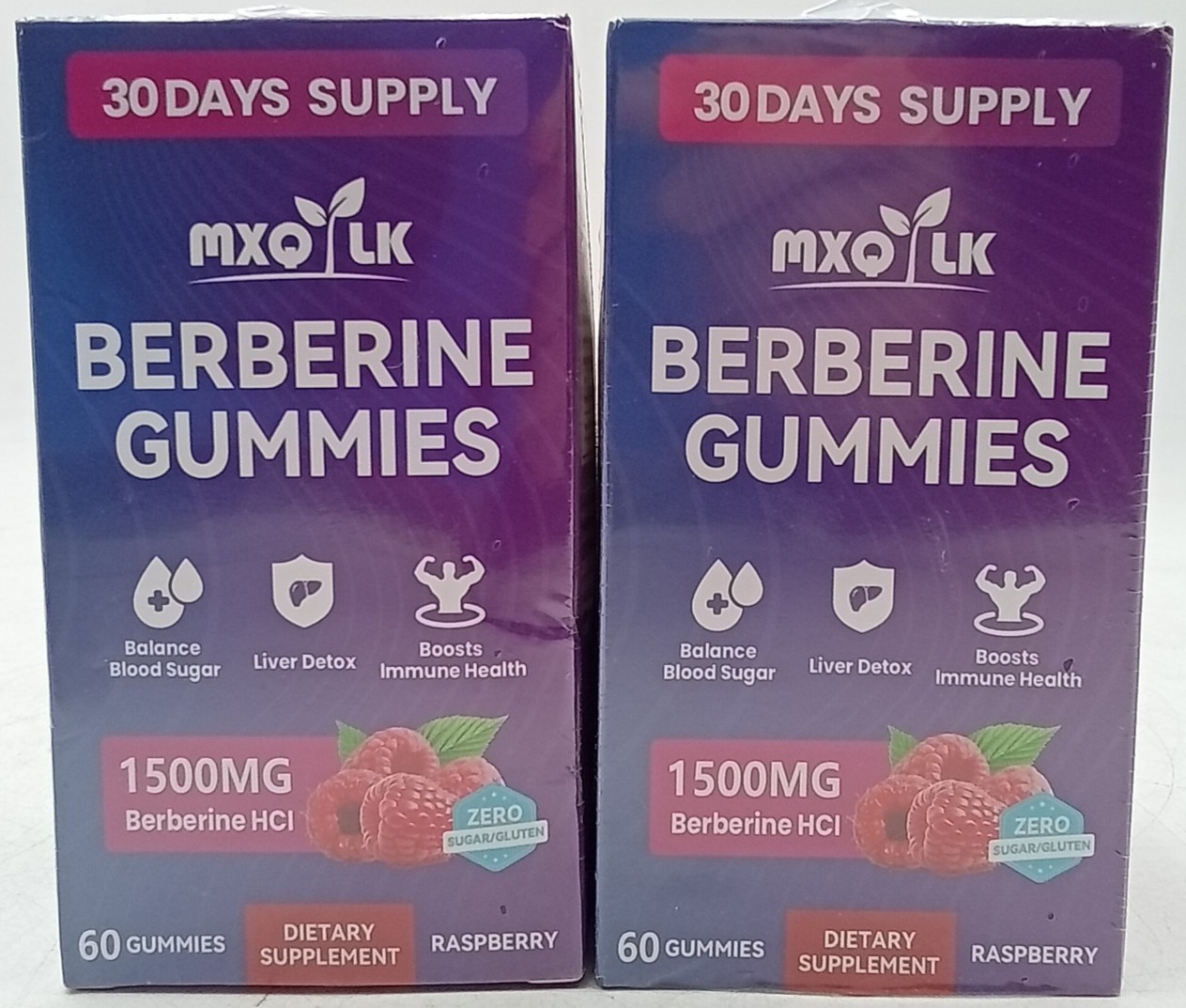 MXQ LK Berberine Gummies 1500mg 60 Raspberry Vegan Sugar Free Lot of 2