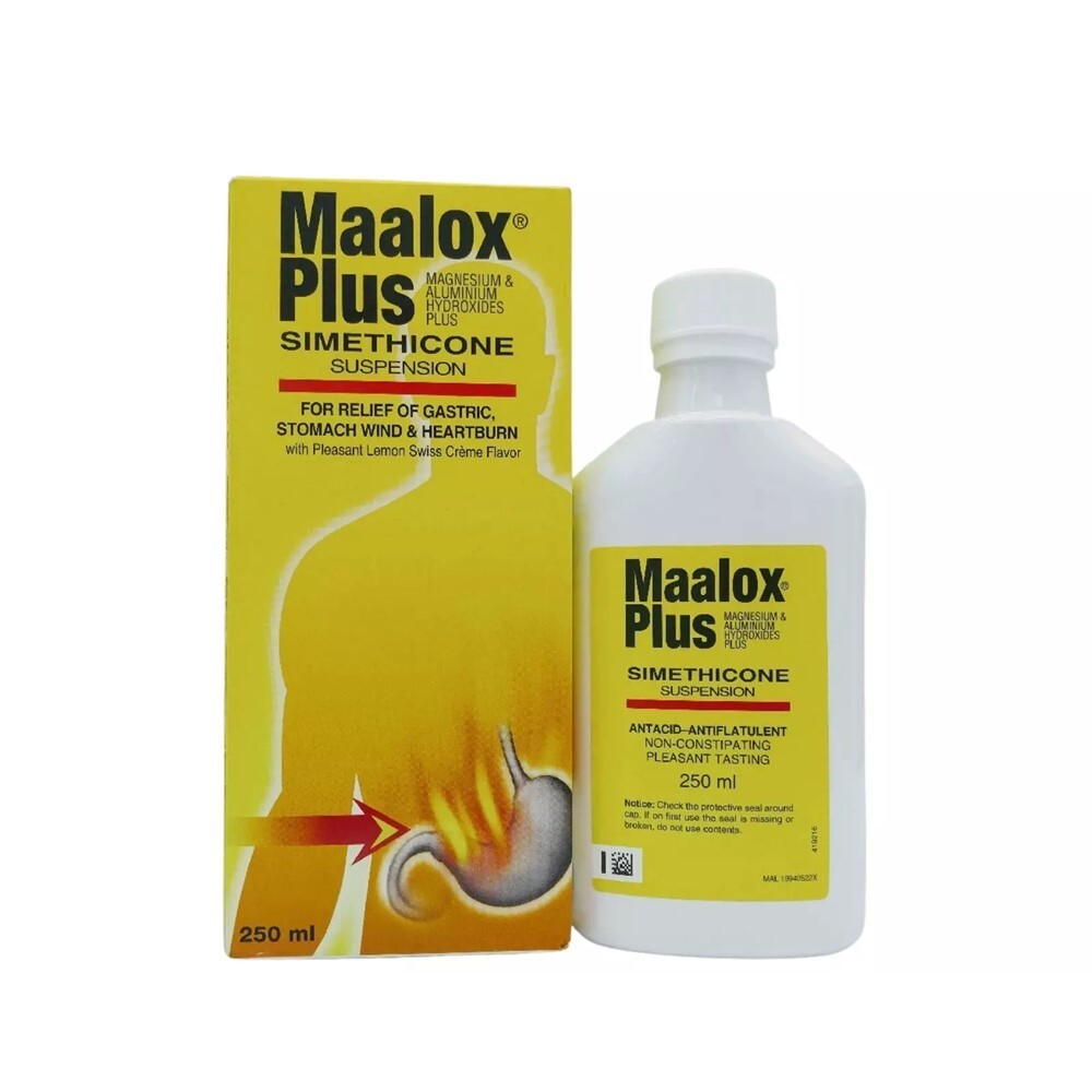 Maalox Plus SIMETHICONE Suspension 250ml For Gastric, Heartburn & Stomach Wind