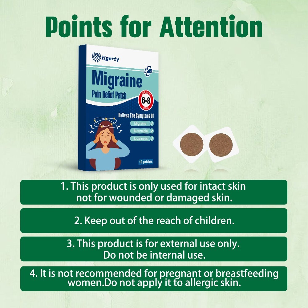 10Pcs Migraine Headache Relief Patch, Fast Acting Support for Neuralgia Symptoms
