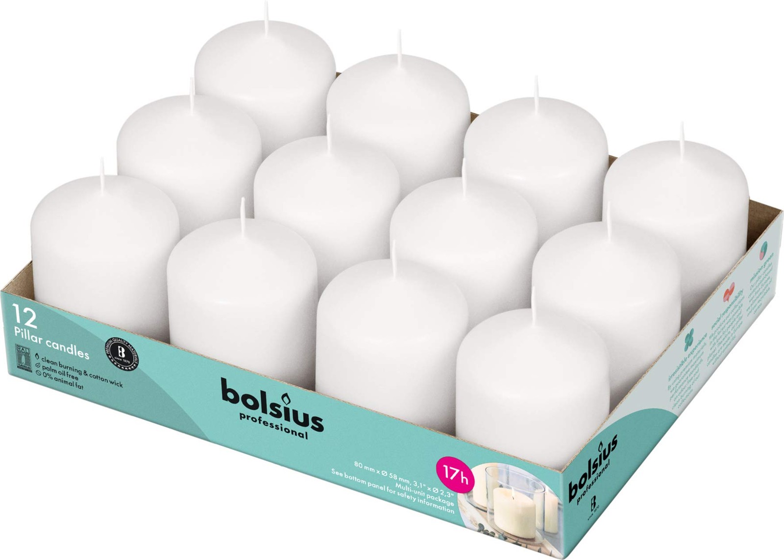 BOLSIUS 12 White Pillar Candles Bulk – 2.3 x 3 inch x 3 Inches,