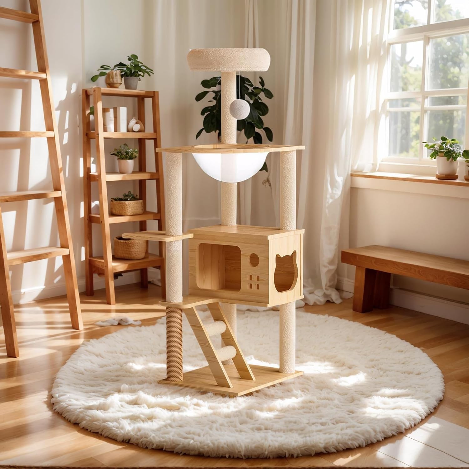 Cat Tree & Litter Box Enclosure,Modern All-in-one Indoor Cats Tower with Large P