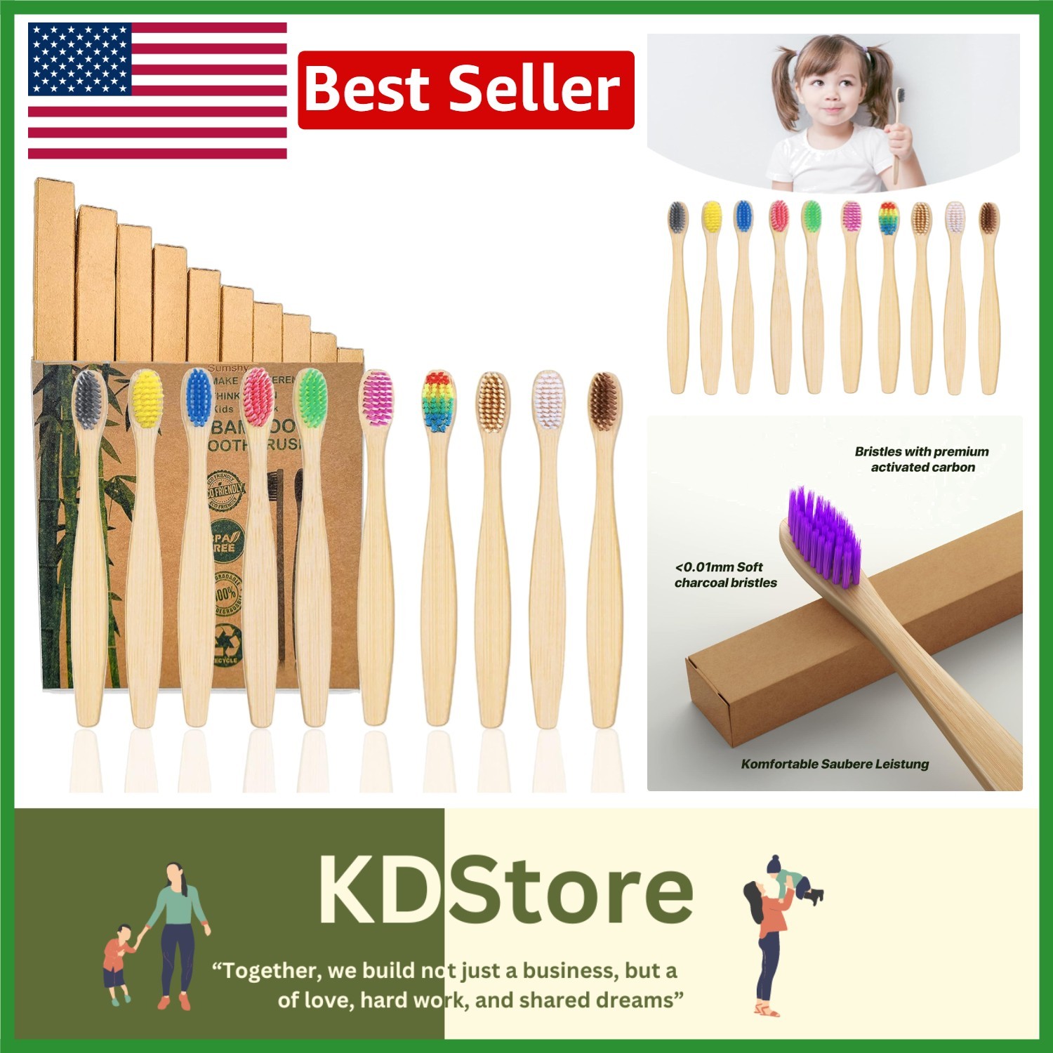 Eco-Friendly Kids Bamboo Toothbrushes – Soft, Charcoal Infused & Biodegradabl…