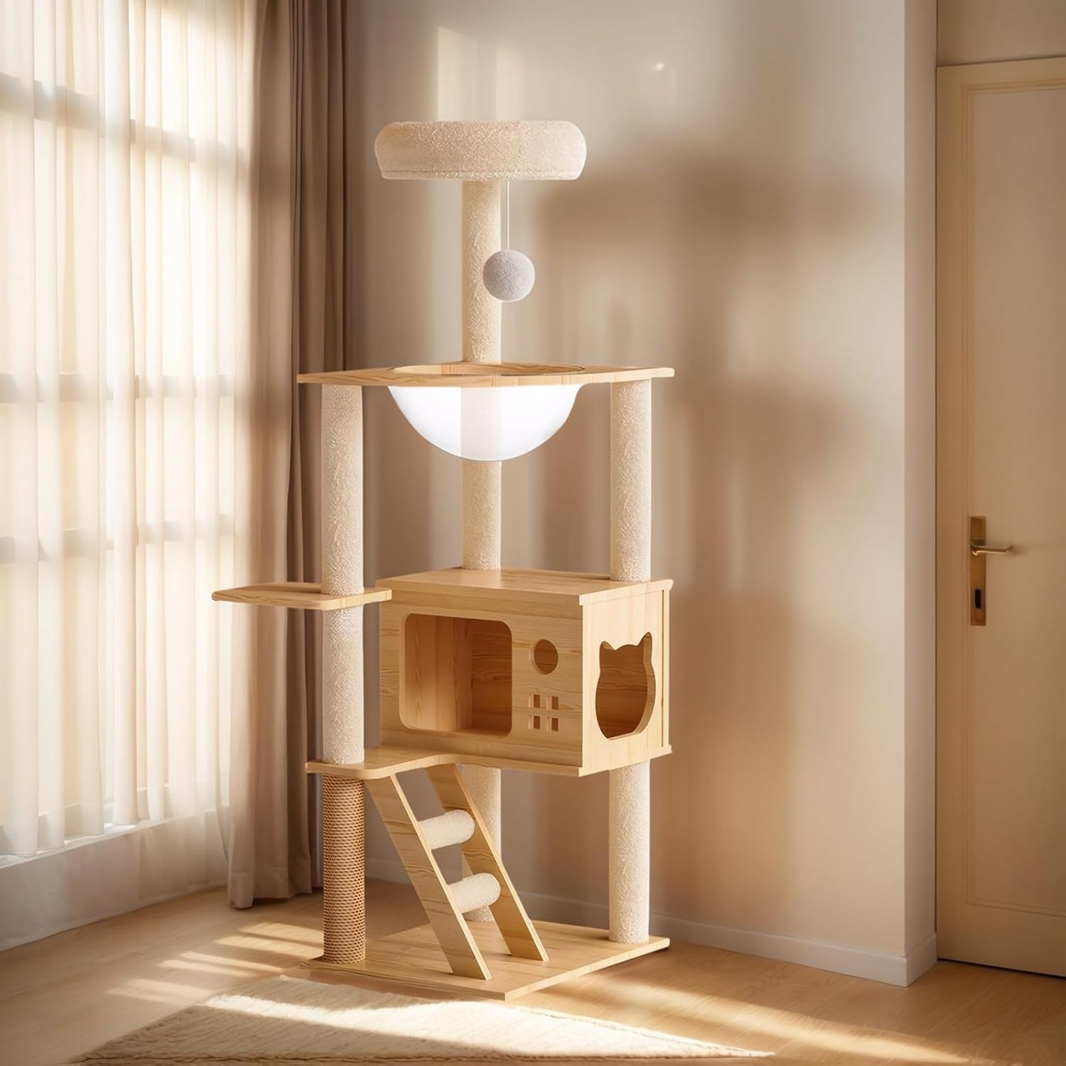 Cat Tree & Litter Box Enclosure,Modern All-in-one Indoor Cats Tower with Large P