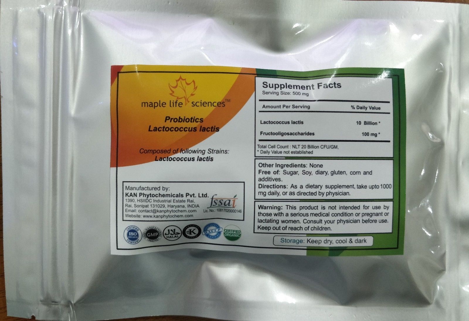 Probiotic blend of Lactococcus lactis 20 Billion CFU/GRAM High Quality 20