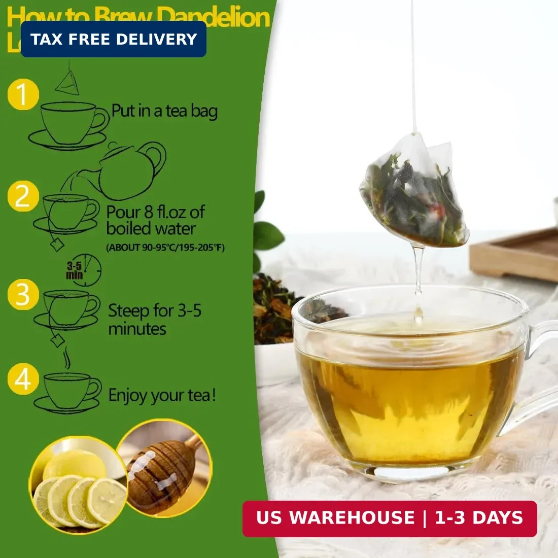 Dandelion Tea 100-Leaf & Root Herbal Tea Bags for Liver & Kidney Health Detox